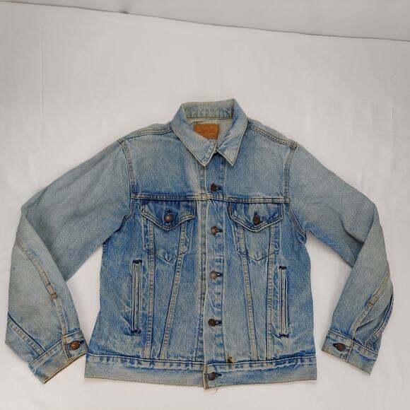 Vintage Levi's 70506-0214 Denim Trucker Jacket USA Made Distressed Faded 40R - Picture 1 of 14